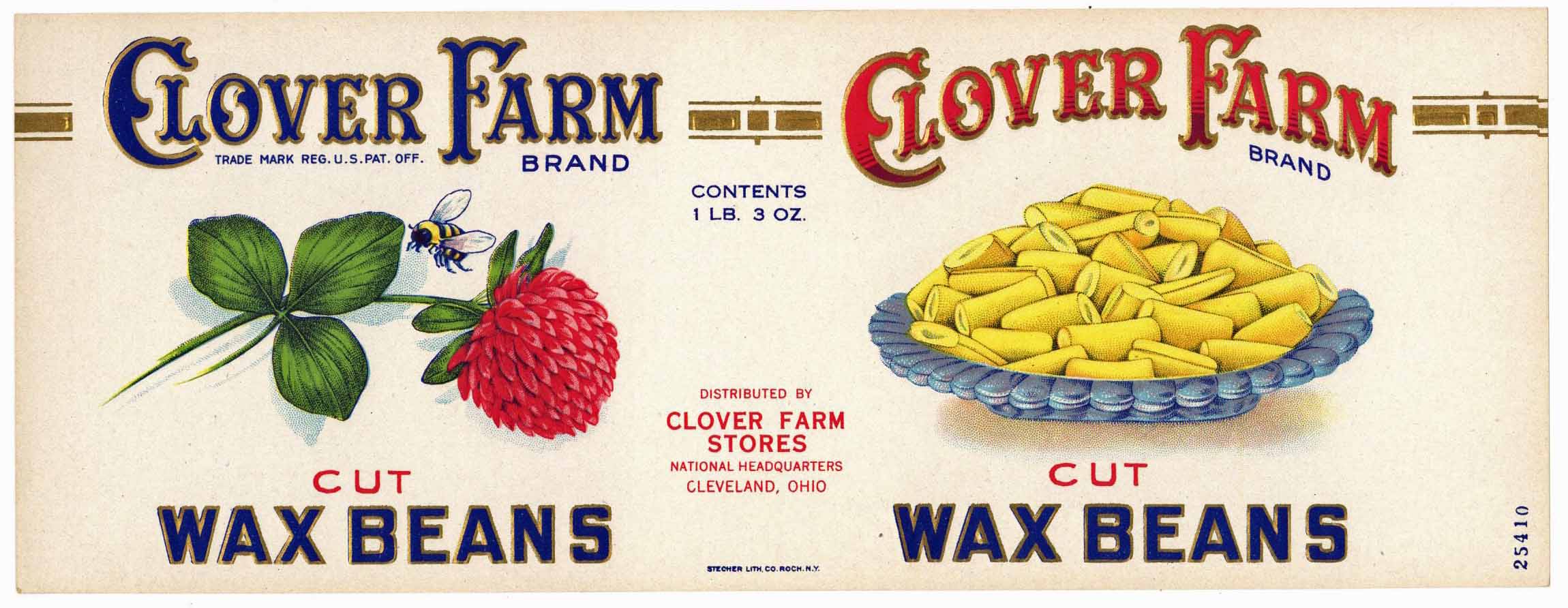 Clover Farm Brand Vintage Ohio Wax Beans Can Label thelabelman