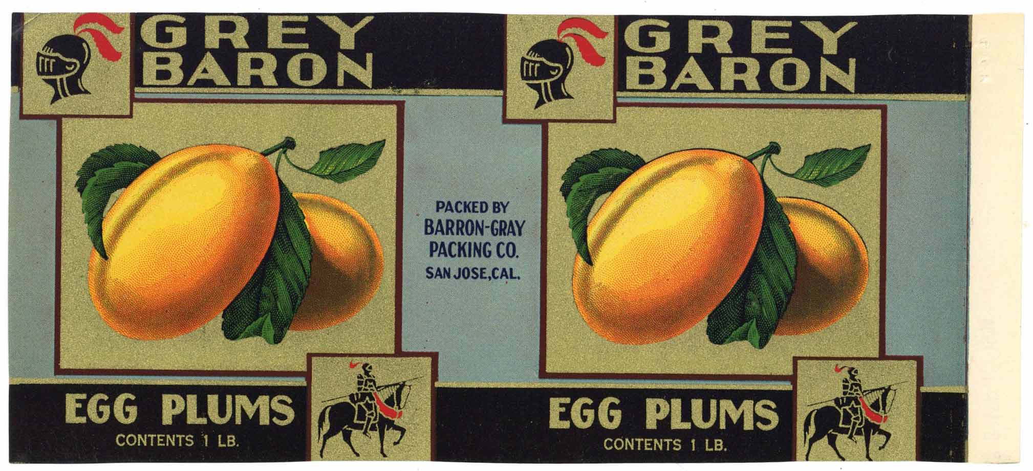 Grey Baron Brand Vintage San Jose California Egg Plum Can Label