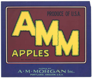 AMM Brand Vintage Portland Oregon Apple Crate Label