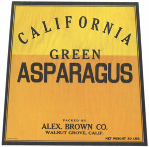 California Green Asparagus Brand Vintage Walnut Grove California Asparagus Crate Label