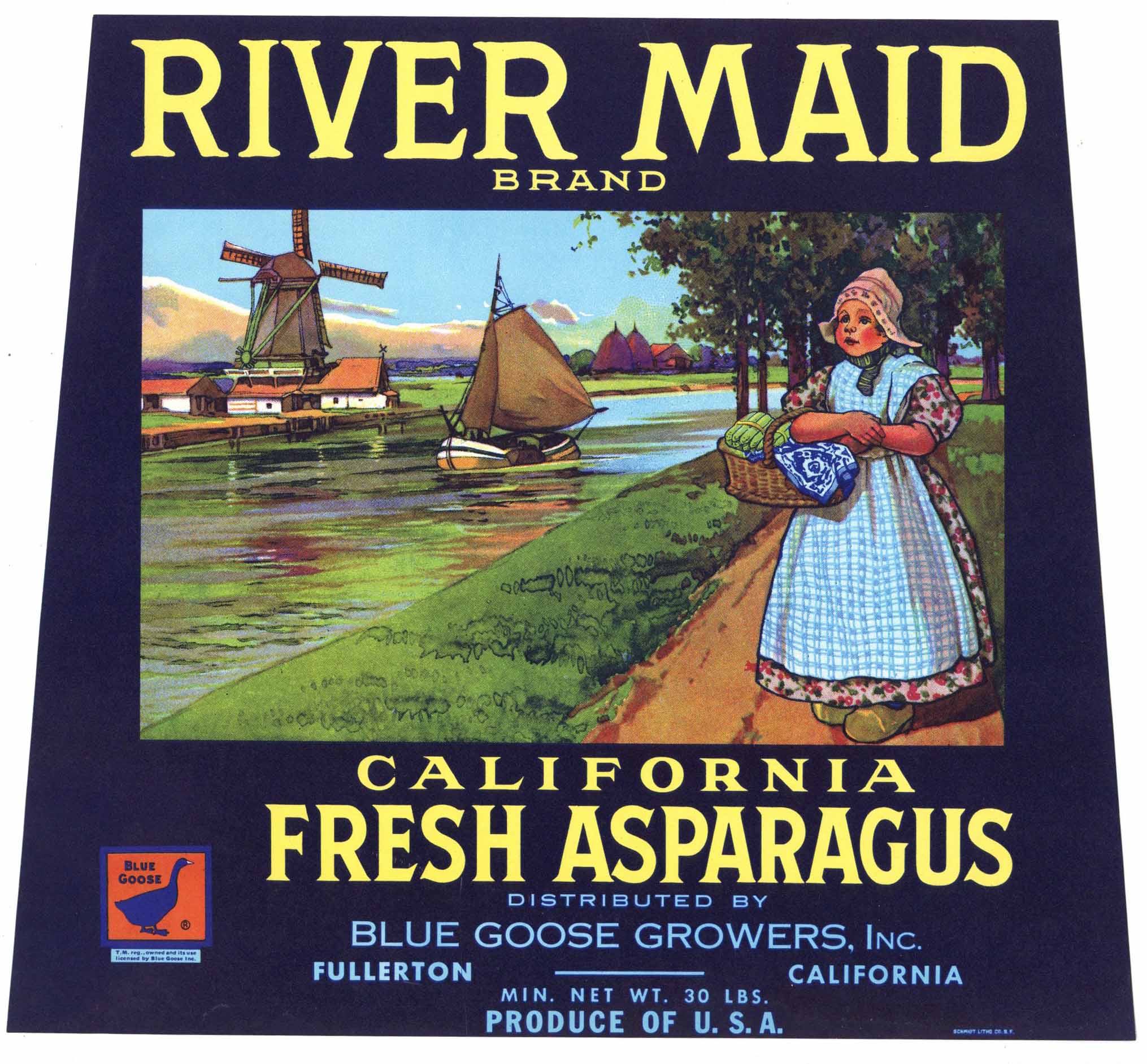 River Maid Brand Vintage Fullerton California Asparagus Crate Label