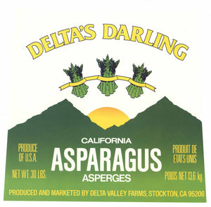 Delta's Darling Brand Vintage Stockton California Asparagus Crate Label