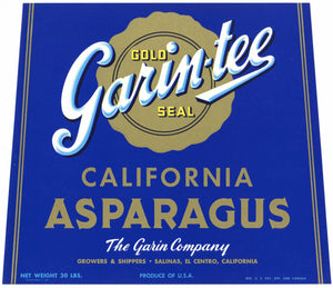 Garin-tee Brand Vintage Salinas California Asparagus Crate Label