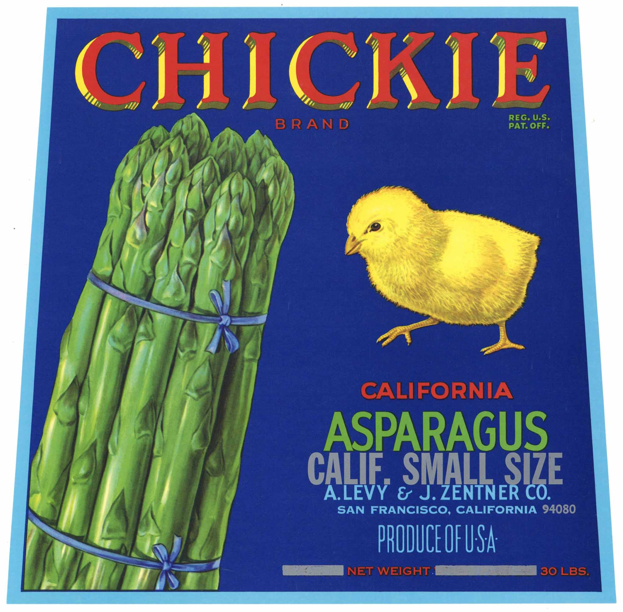 Chickie Brand Vintage Asparagus Crate Label, overprint