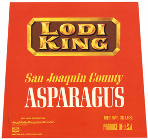 Lodi King Brand Vintage Bakersfield California Asparagus Crate Label