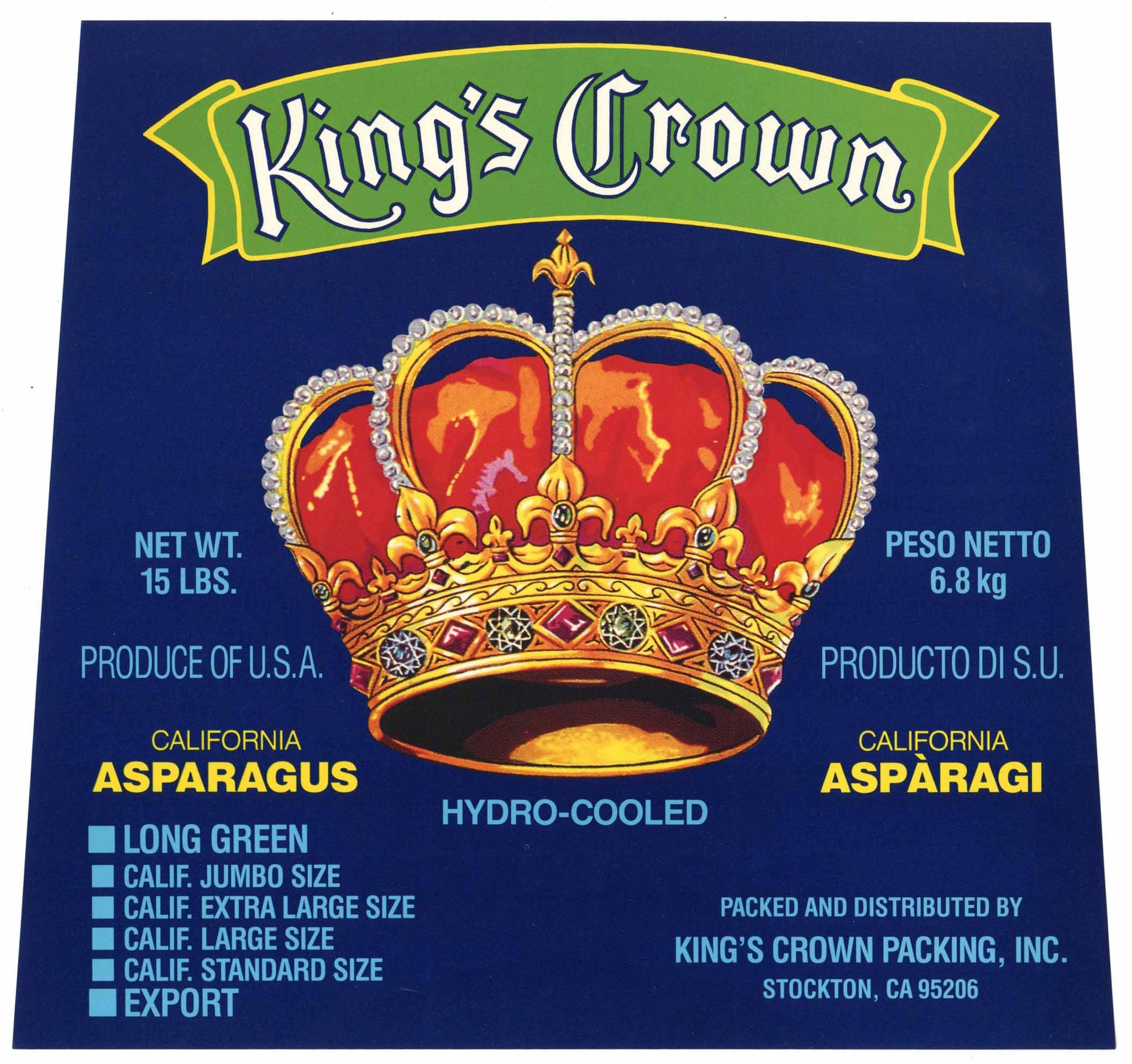 King's Crown Brand Vintage Stockton California Asparagus Crate Label