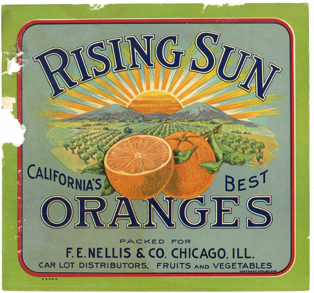 Rising Sun Brand Vintage Orange Crate Label, damage