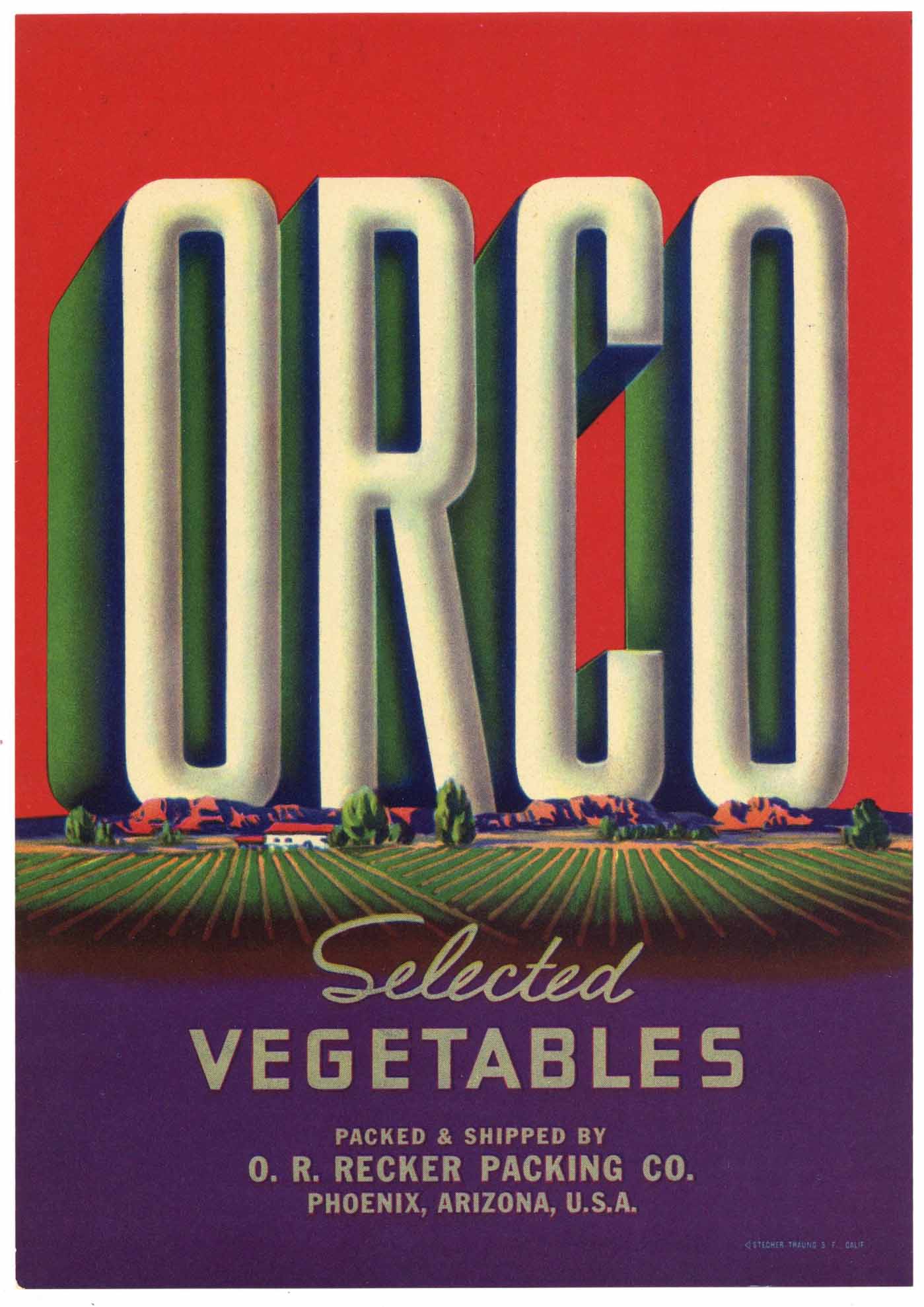 Orco Brand Vintage Phoenix Arizona Vegetable Crate Label