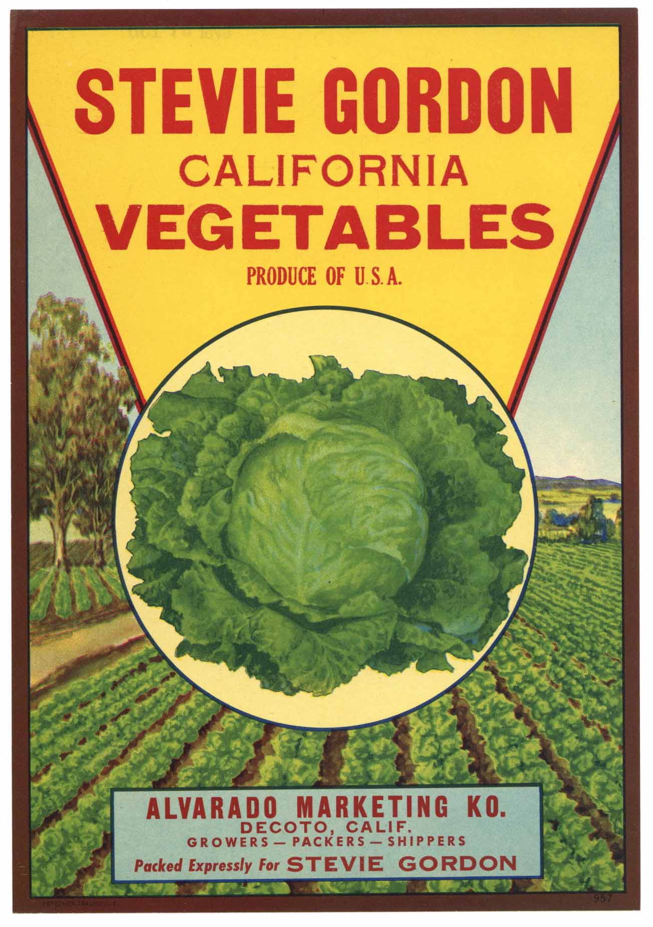 Stevie Gordon Brand Vintage Decoto California Vegetable Crate Label