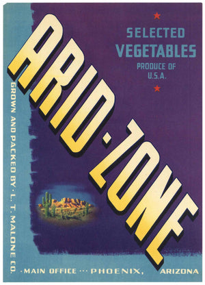 Arid-Zone Brand Vintage Phoenix Arizona Vegetable Crate Label, larger