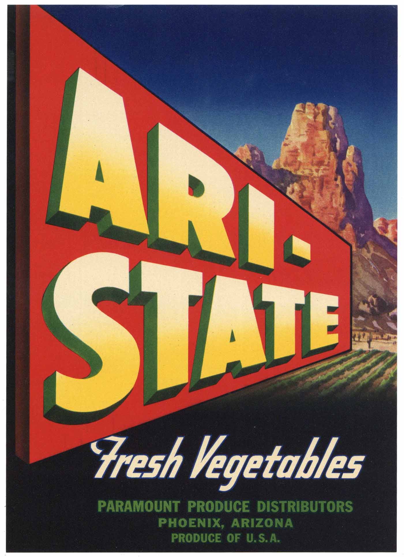 Ari-State Brand Vintage Phoenix Arizona Vegetable Crate Label