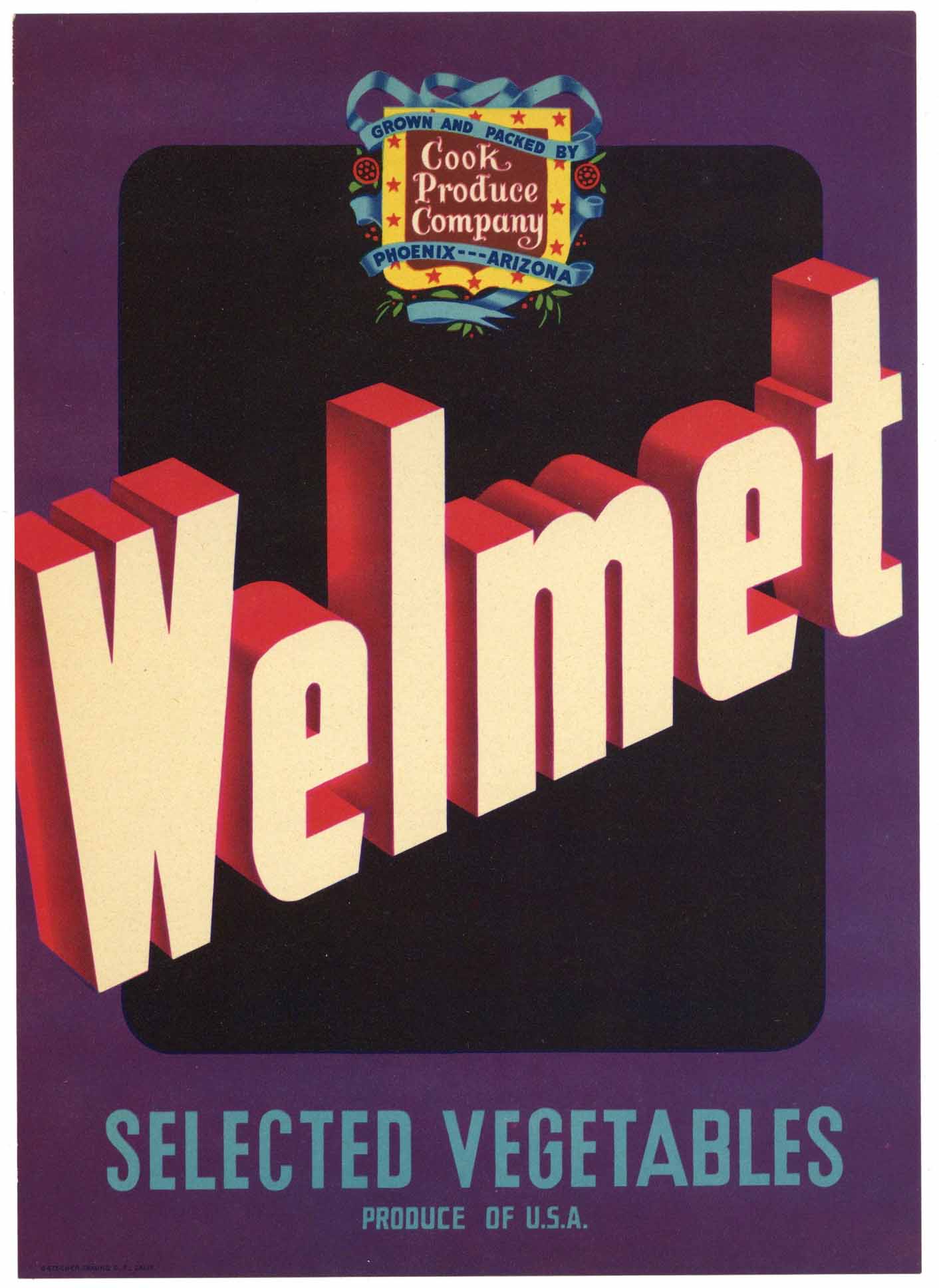 Welmet Brand Vintage Phoenix Arizona Vegetable Crate Label – thelabelman
