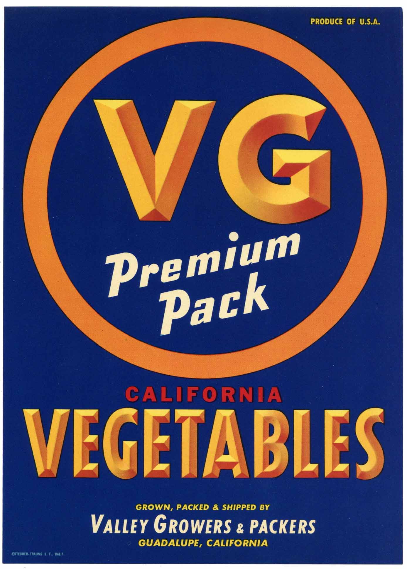 V G Brand Vintage Guadalupe California Vegetable Crate Label