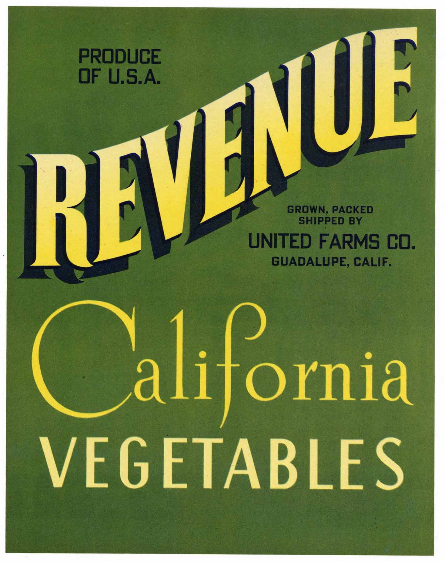 Revenue Brand Vintage Guadalupe California Vegetable Crate Label