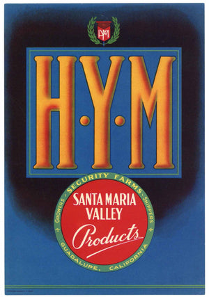 H Y M Brand Vintage Guadalupe California Vegetable Crate Label