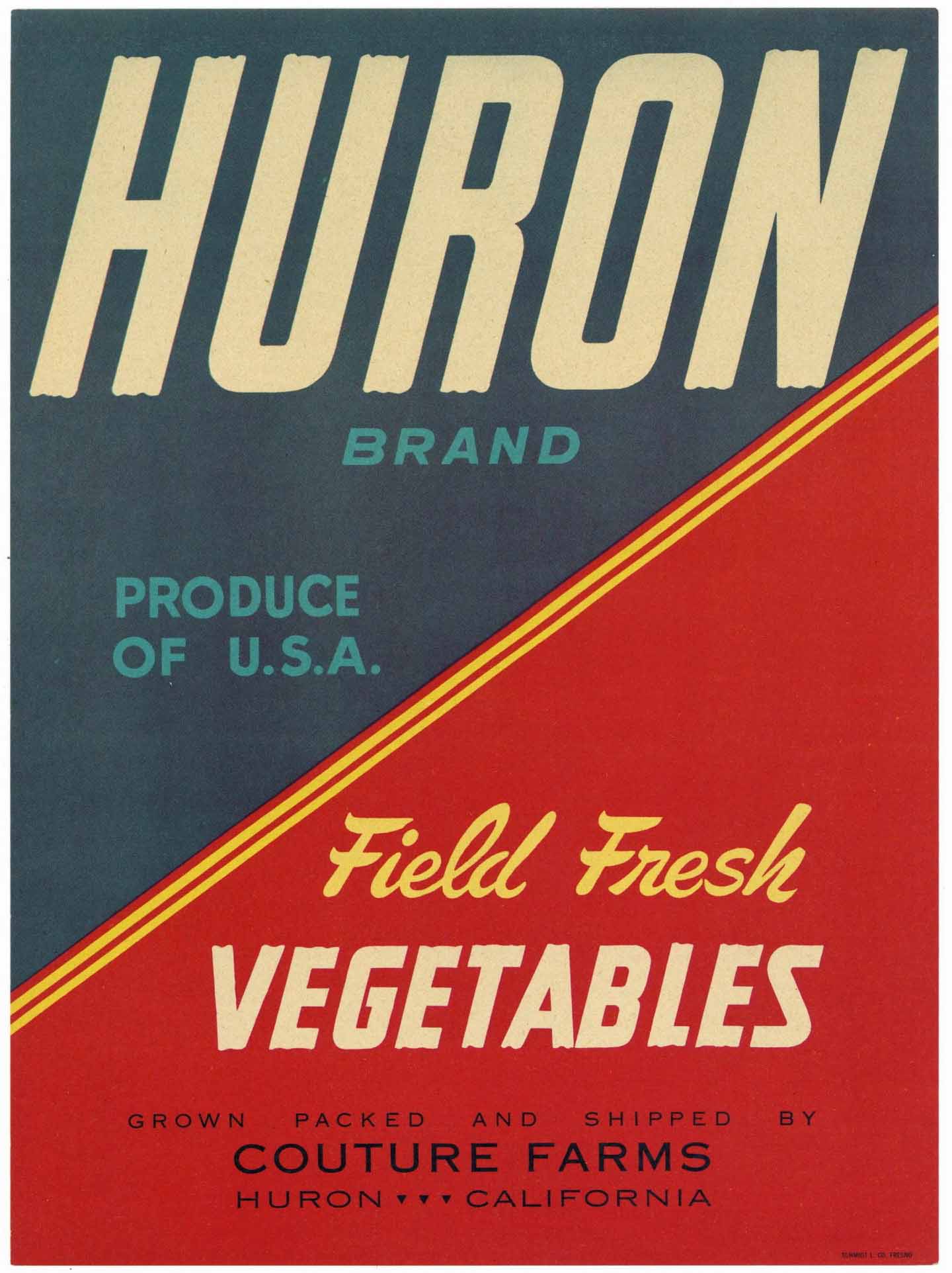 Huron Brand Vintage Huron California Vegetable Crate Label