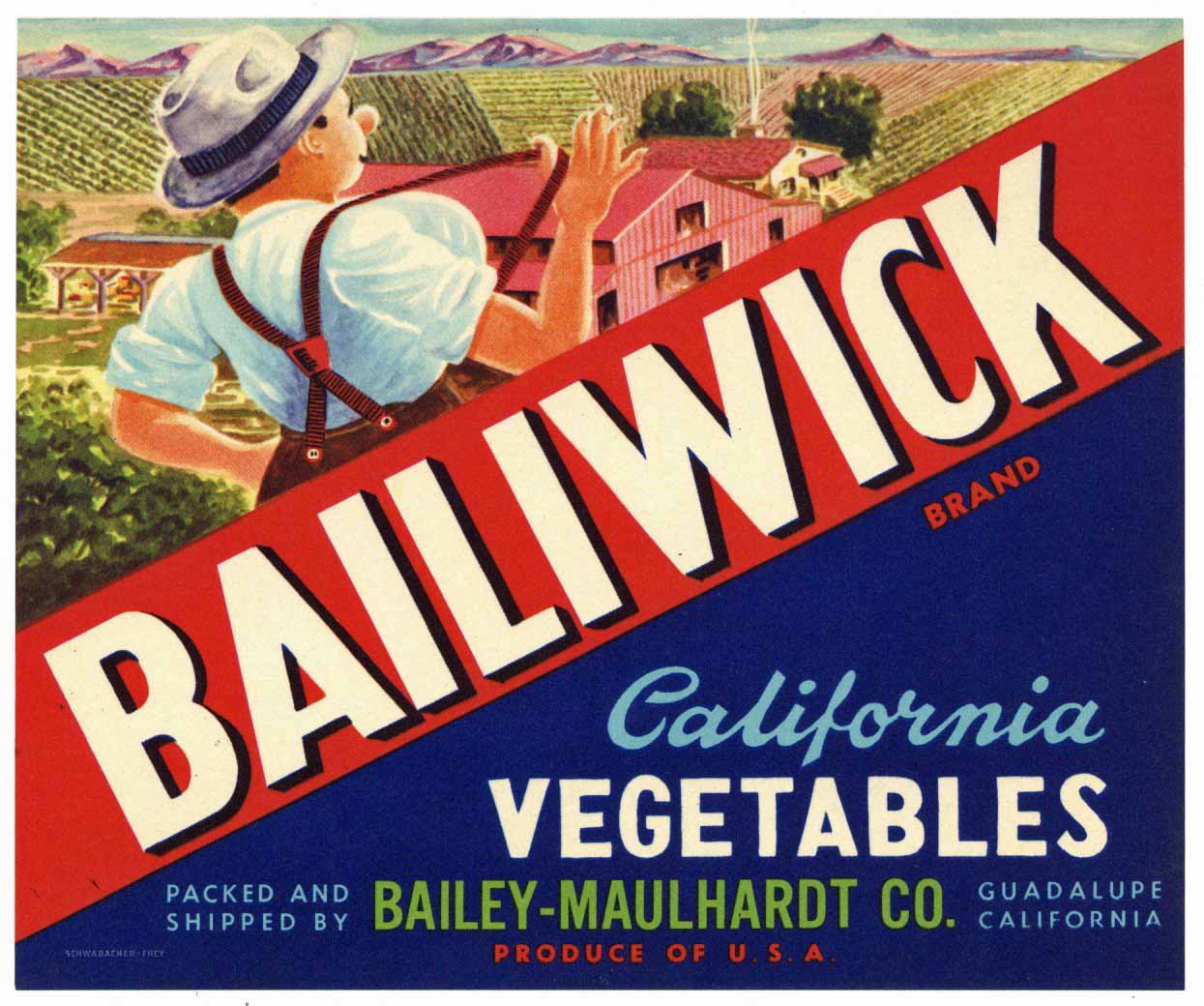 Bailiwick Brand Vintage Santa Barbara County Vegetable Crate Label, smaller