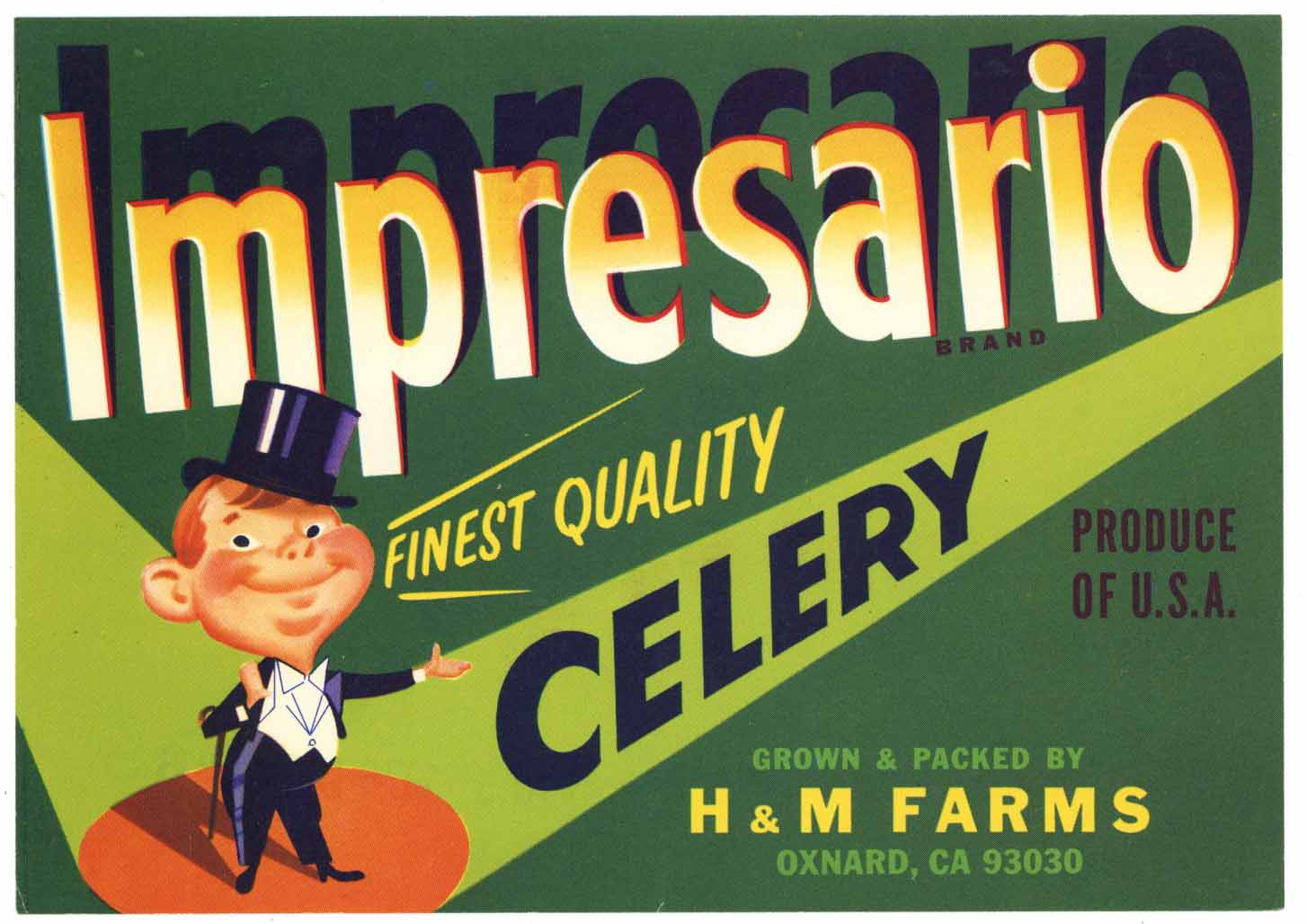 Impresario Brand Vintage Oxnard Celery Crate Label