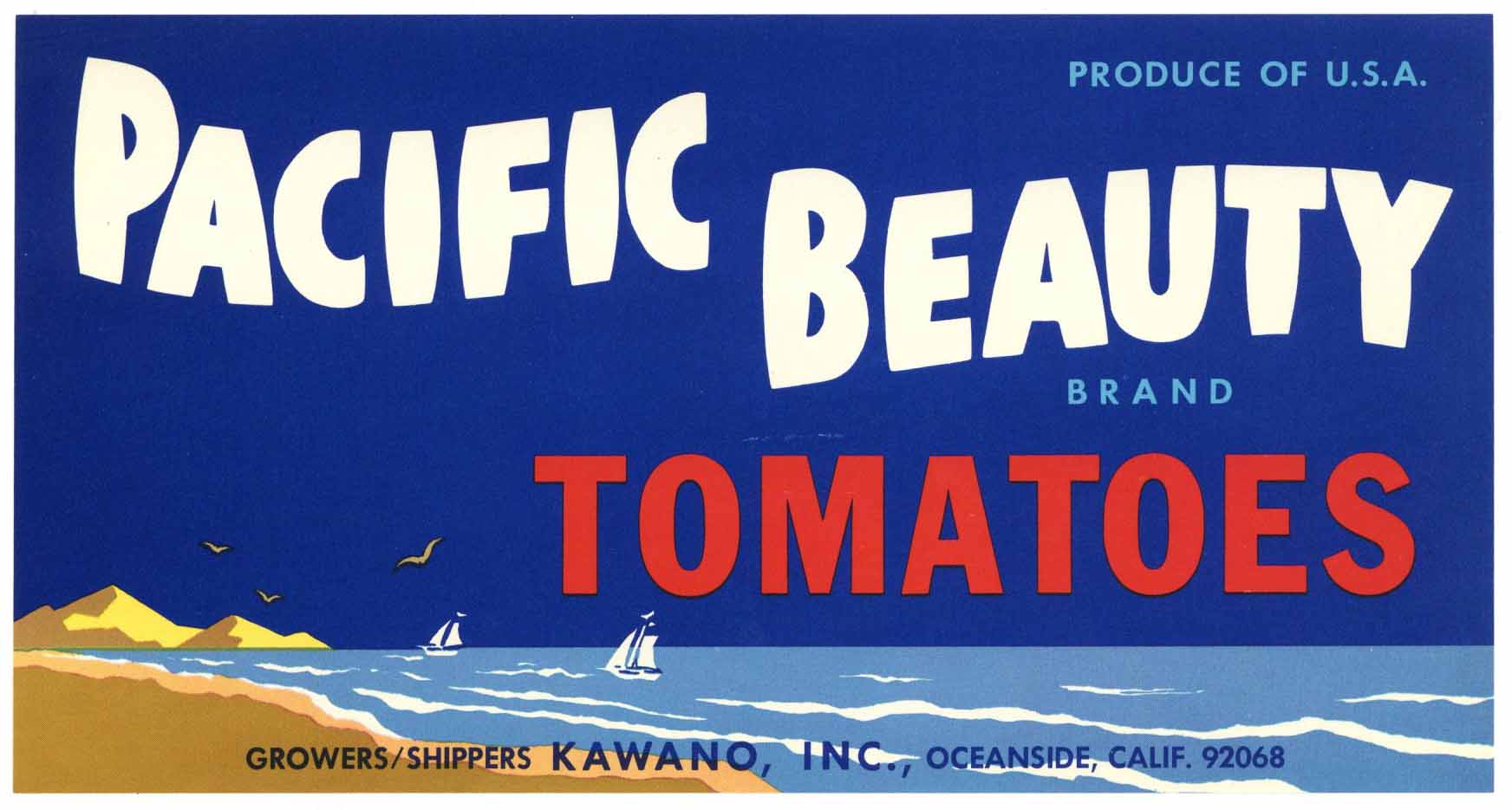 Pacific Beauty Brand Vintage Oceanside California Tomato Crate Label, smaller