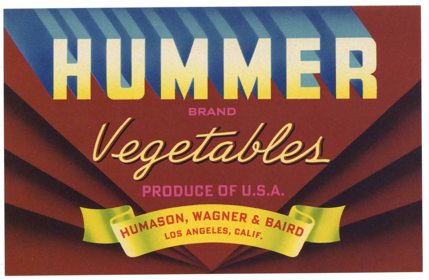 Hummer Brand Vintage California Vegetable Crate Label