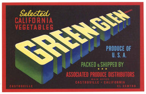 Green-Glen Brand Vintage Castroville California Vegetable Crate Label