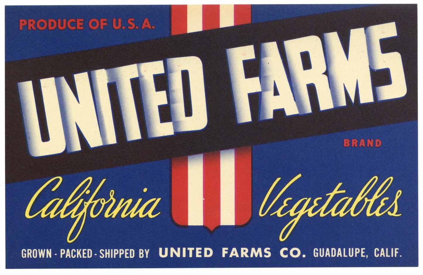 United Farms Brand Vintage Guadalupe California Vegetable Crate Label