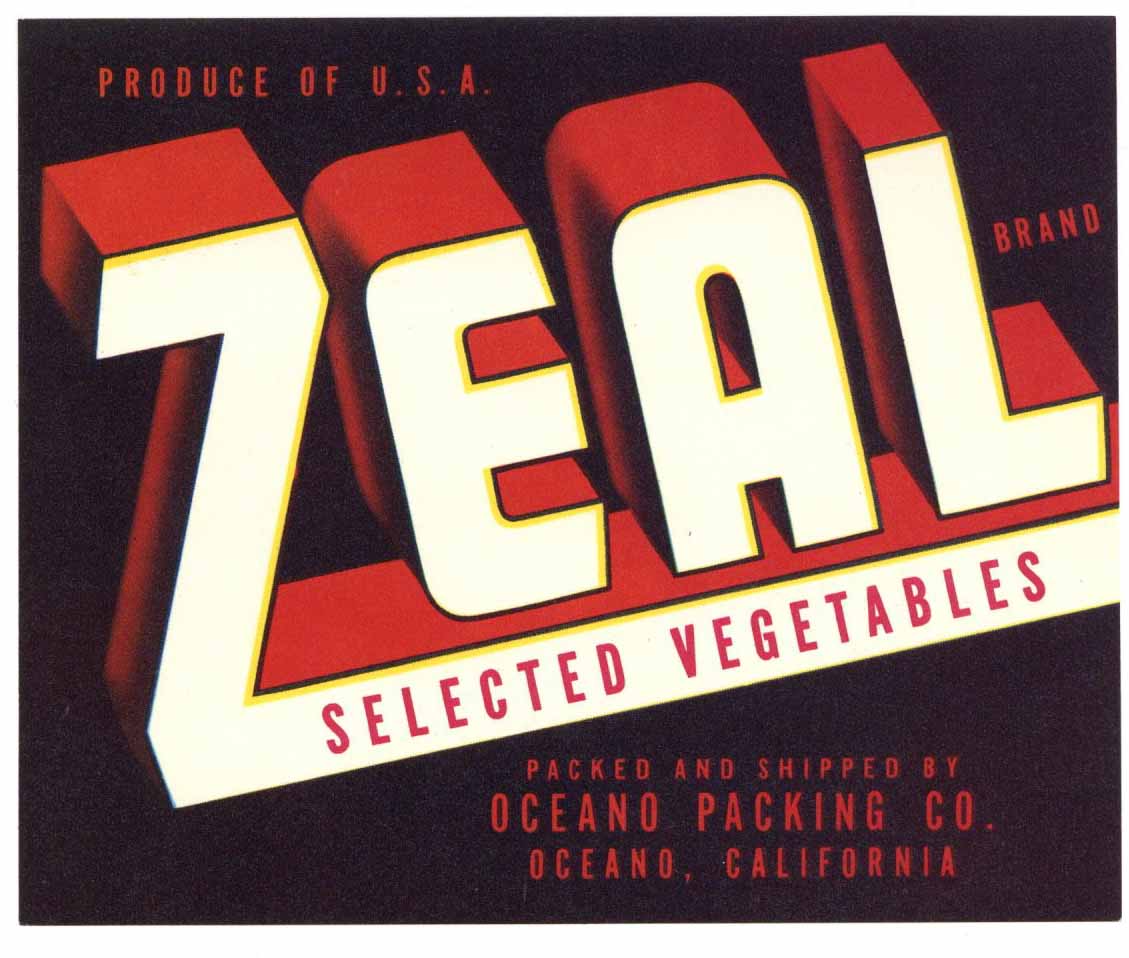 Zeal Brand Vintage Oceano California Vegetable Crate Label