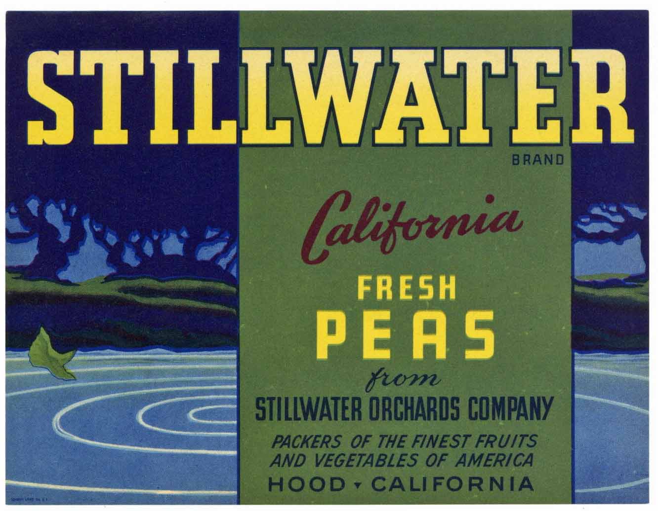 Stillwater Brand Vintage Hood California Pea Crate Label