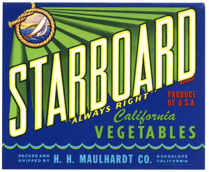 Starboard Brand Vintage Guadalupe Vegetable Crate Label, smaller