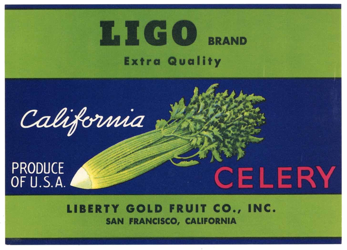 Ligo Brand Vintage California Celery Crate Label