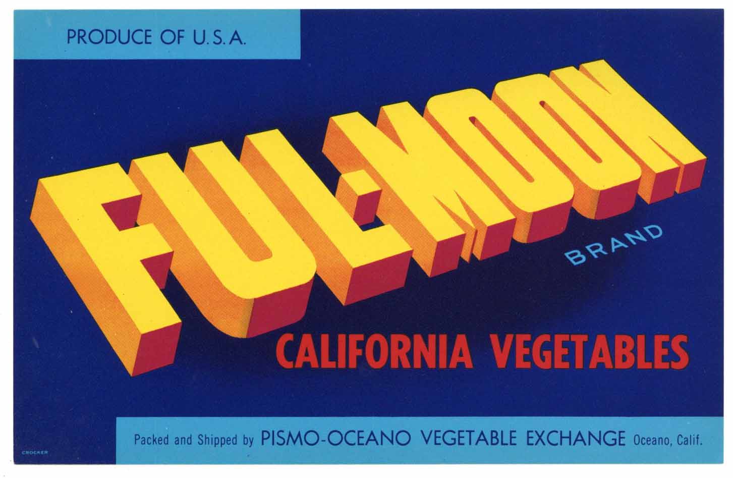 Ful-Moon Brand Vintage Pismo Oceano Vegetable Crate Label