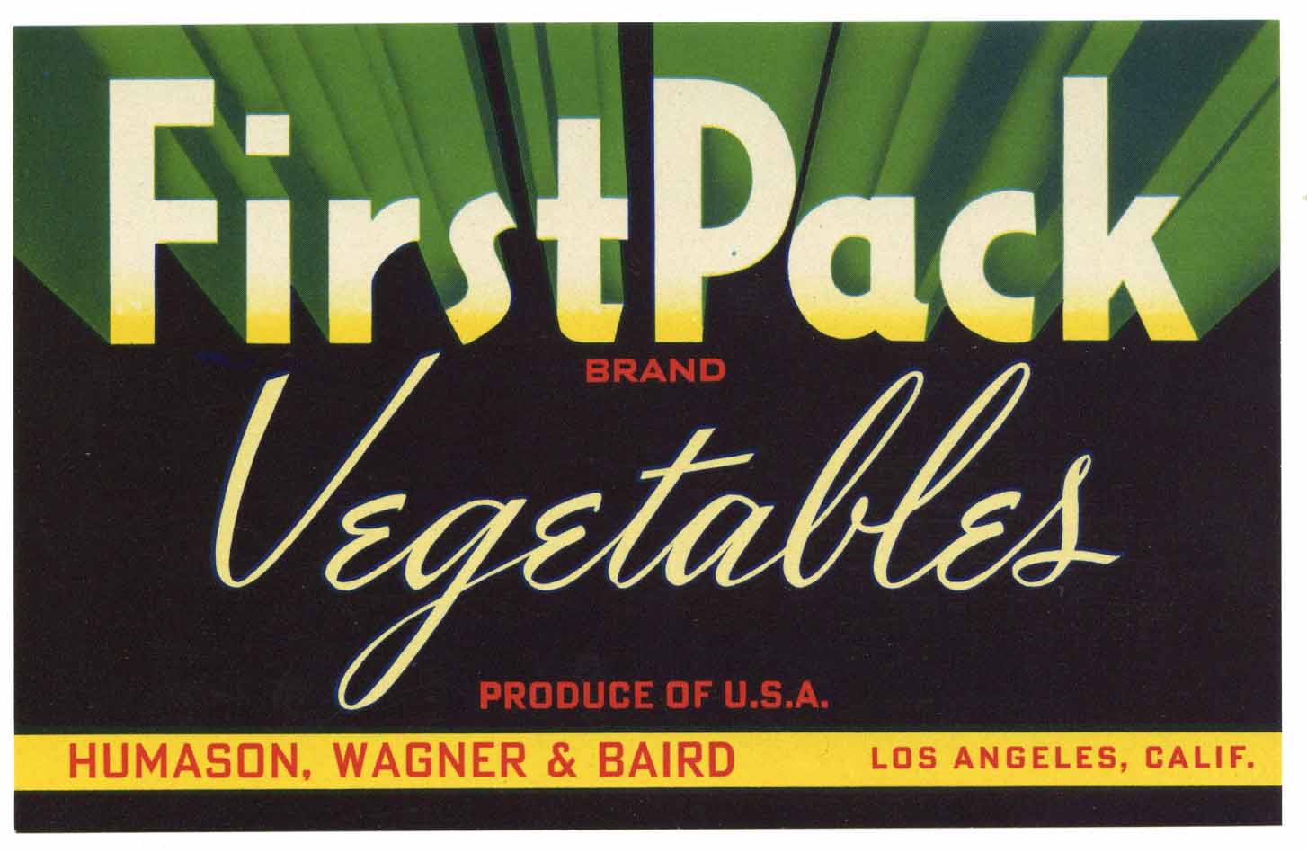 First Pack Brand Vintage California Vegetable Crate Label