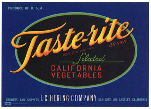 Taste-Rite Brand Vintage San Jose California Vegetable Crate Label