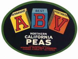 A B V Brand Vintage Alvarado California Pea Crate Label