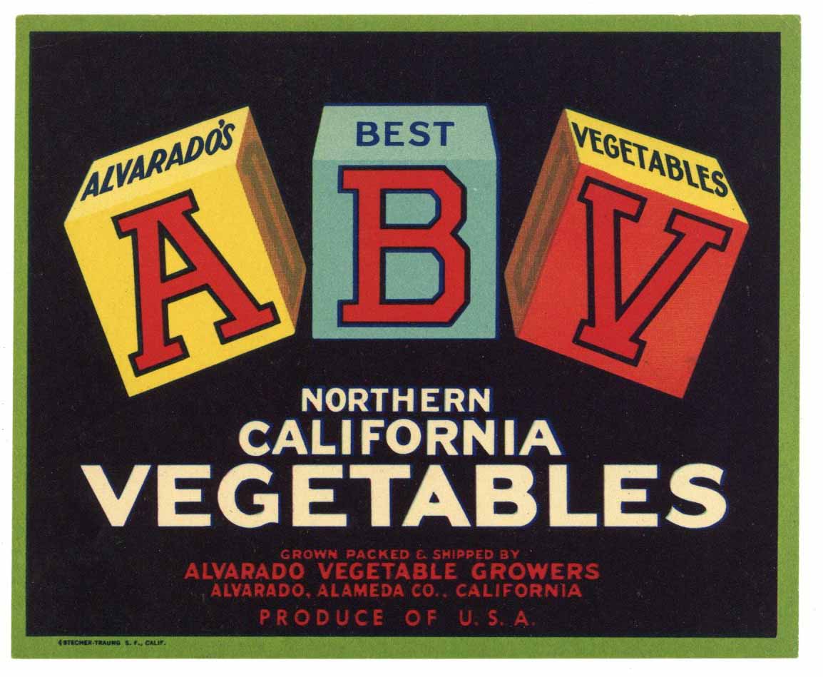 A B V Brand Vintage Alvarado California Vegetable Crate Label