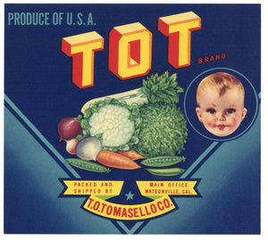 Tot Brand Vintage Watsonville Vegetable Crate Label, small