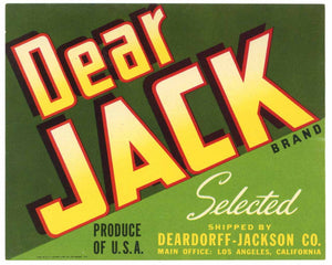 Dear Jack Brand Vintage California Vegetable Crate Label