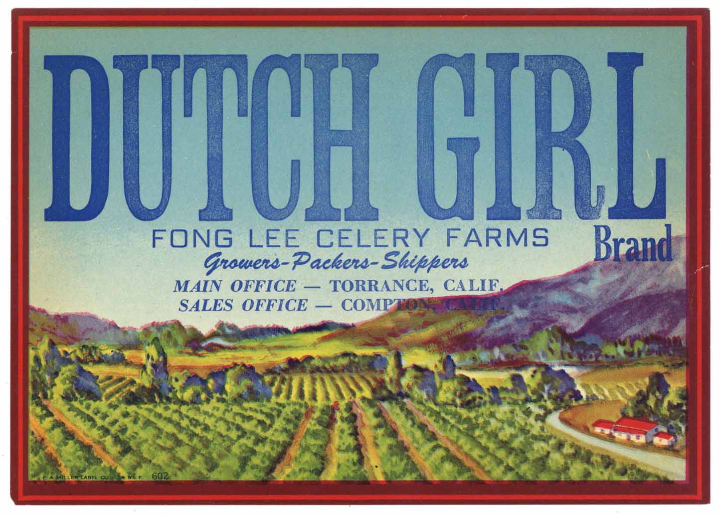 Dutch Girl Brand Vintage Torrance California Vegetable Crate Label