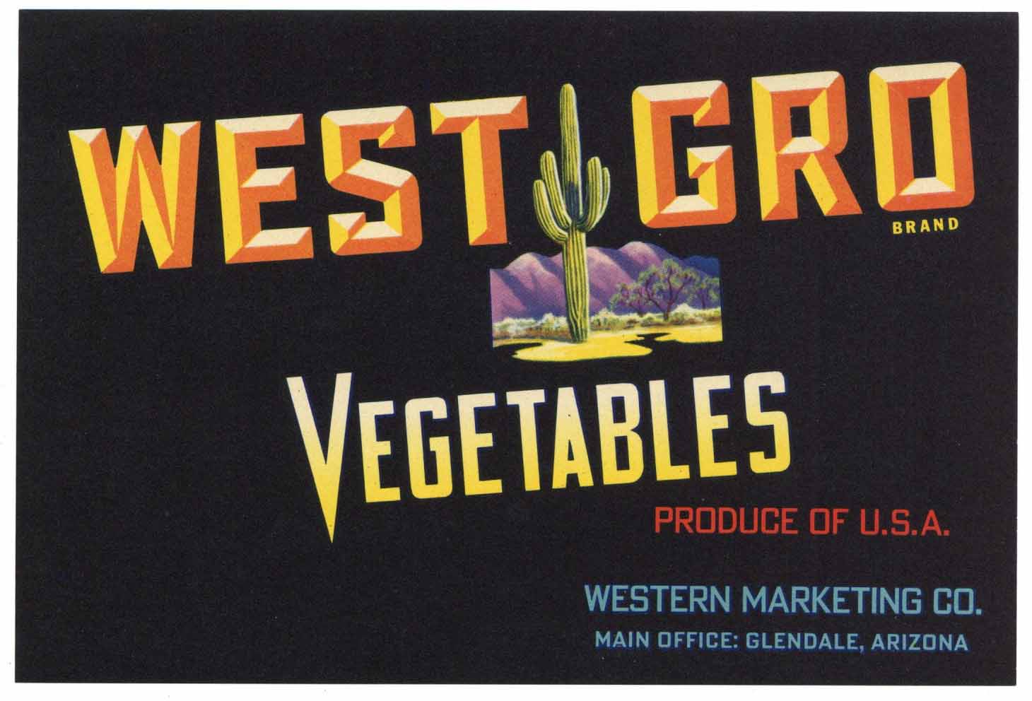 West Gro Brand Vintage Glendale Arizona Vegetable Crate Label