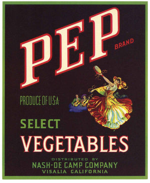 Pep Brand Vintage Visalia California Vegetable Crate Label