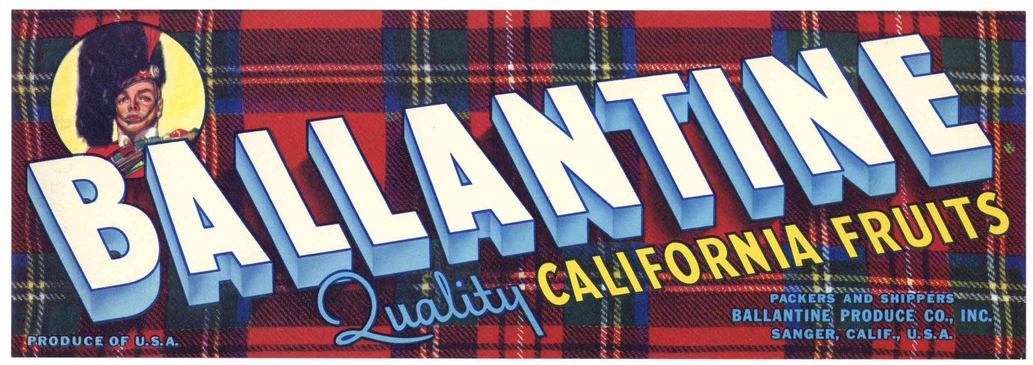 Ballantine Brand Vintage Sanger California Fruit Crate Label