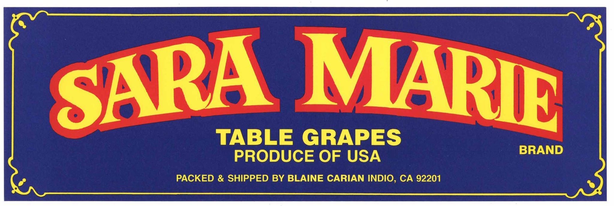 Sara Marie Brand Vintage Indio California Grape Crate Label