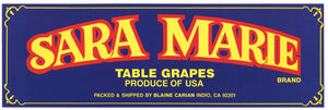 Sara Marie Brand Vintage Indio California Grape Crate Label