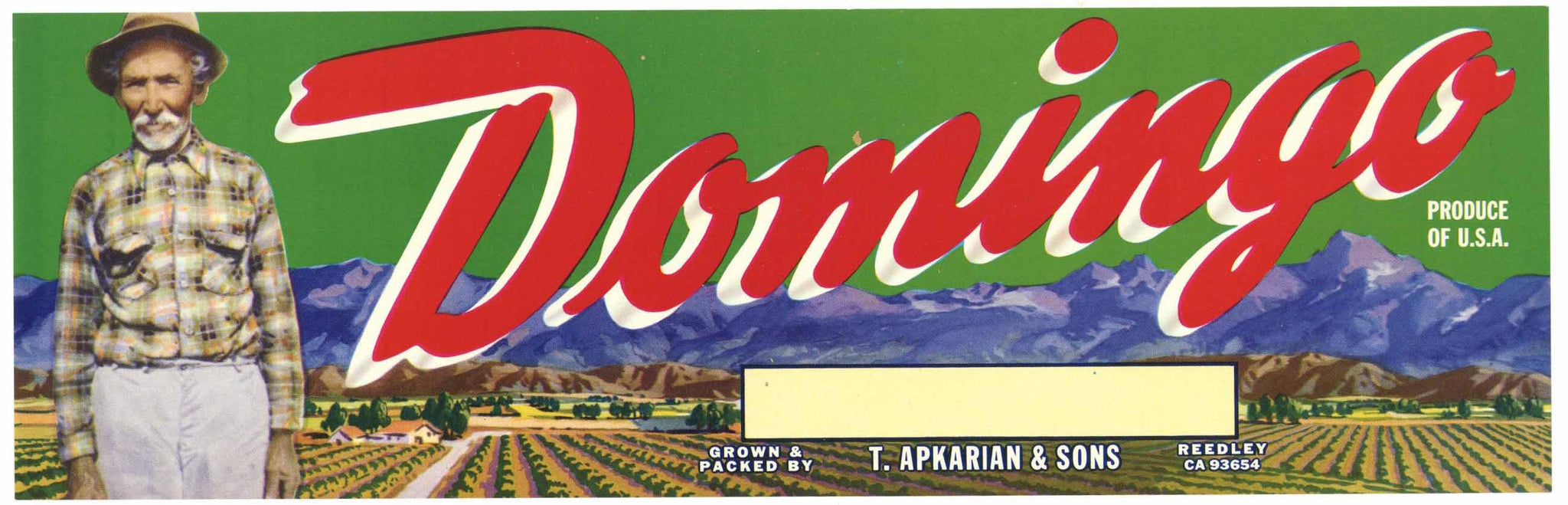 Domingo Brand Vintage Reedley California Grape Crate Label