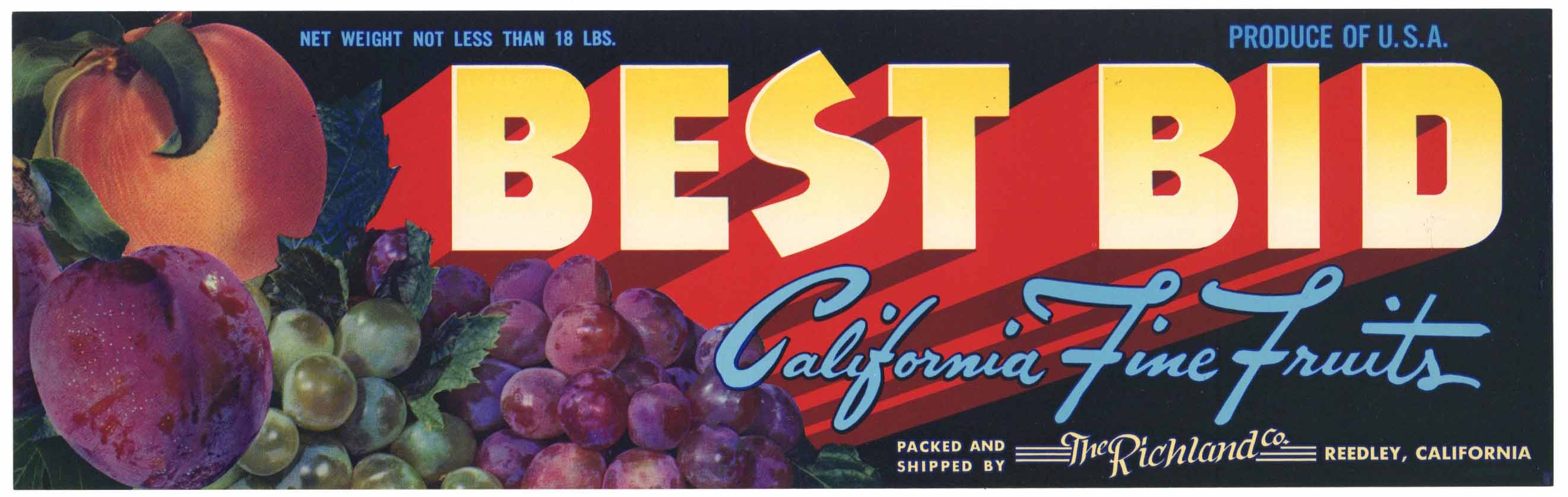 Best Bid Brand Vintage Reedley California Grape Crate Label – thelabelman