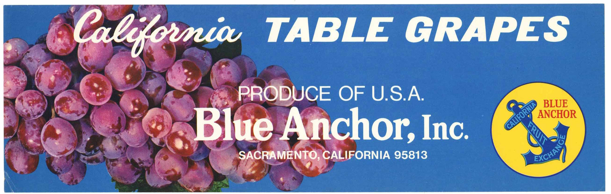 Blue Anchor Brand Vintage Sacramento California Grape Crate Label