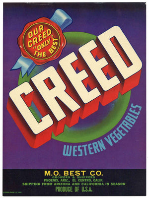 Creed Brand Vintage Vegetable Crate Label