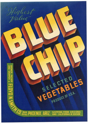 Blue Chip Brand Vintage Phoenix Arizona Vegetable Crate Label