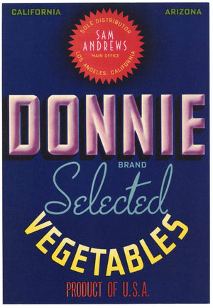 Donnie Brand Vintage California Vegetable Crate Label