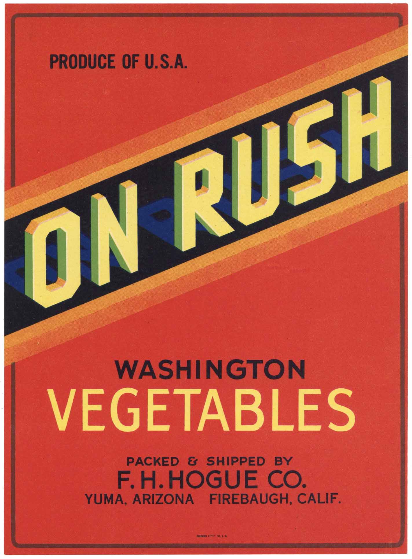 On Rush Brand Vintage Vegetable Crate Label, plain